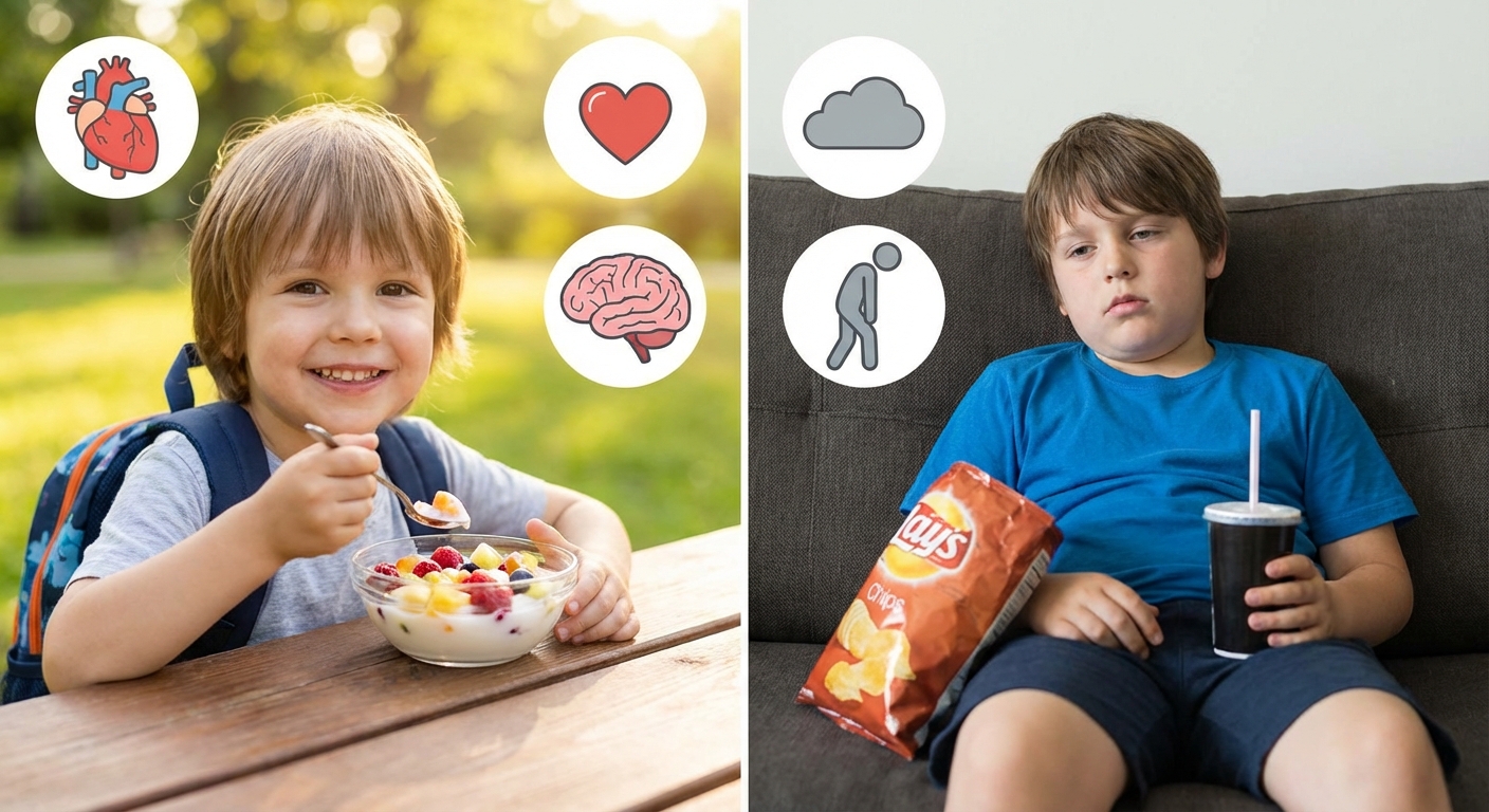 Porównanie zdrowych i niezdrowych nawyków żywieniowych u dzieci